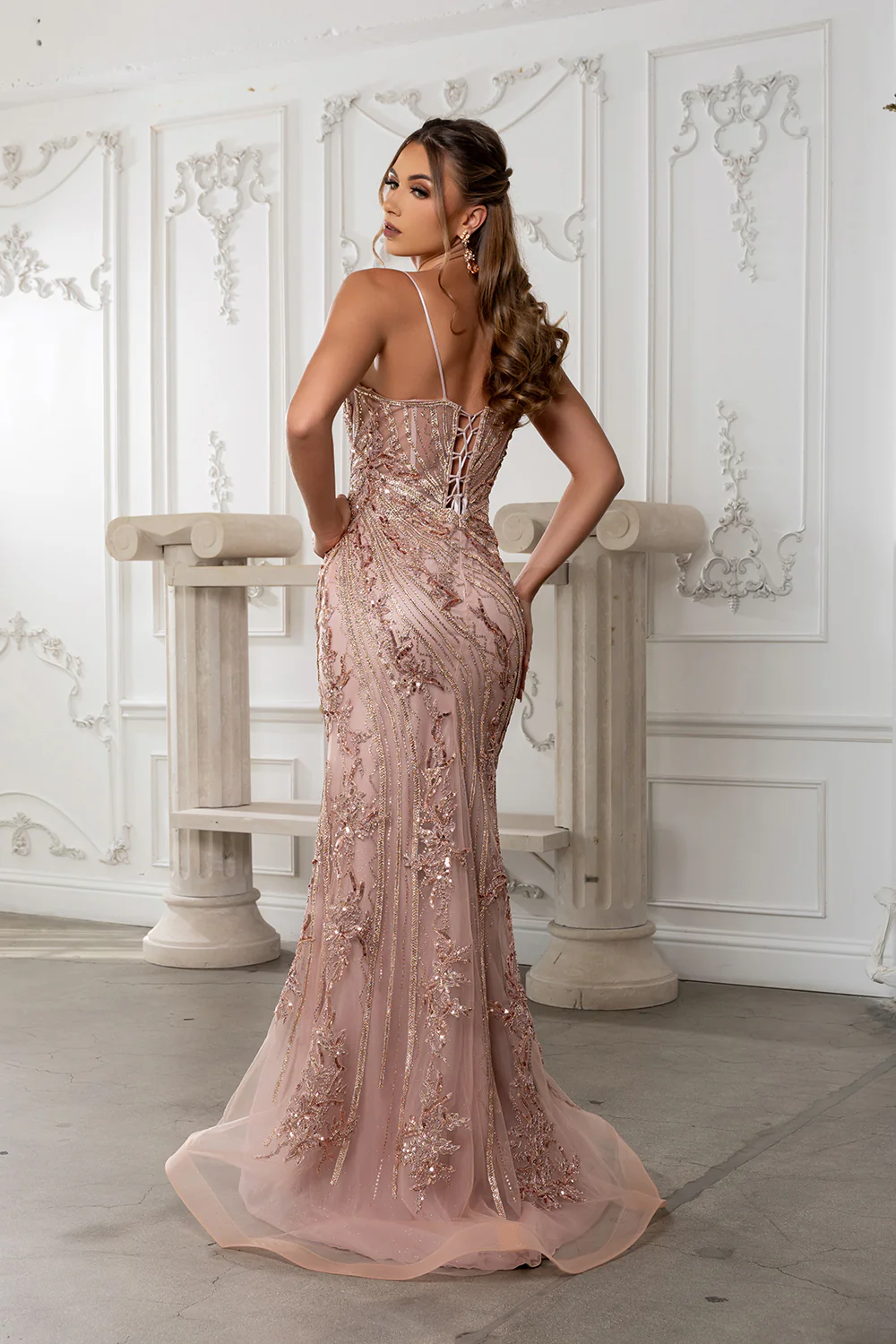 Mermaid Evening Gown Sparkling Dress with Illusion V-Neck Lace Up Back by Royal Queen RQ8213 - Image 25