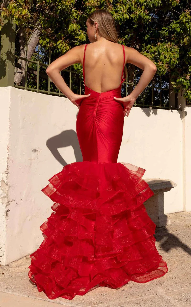Jessica Angel JA2360 V-Neck Spaghetti Strap Mermaid Open Back Jersey Tulle Dress - Image 2