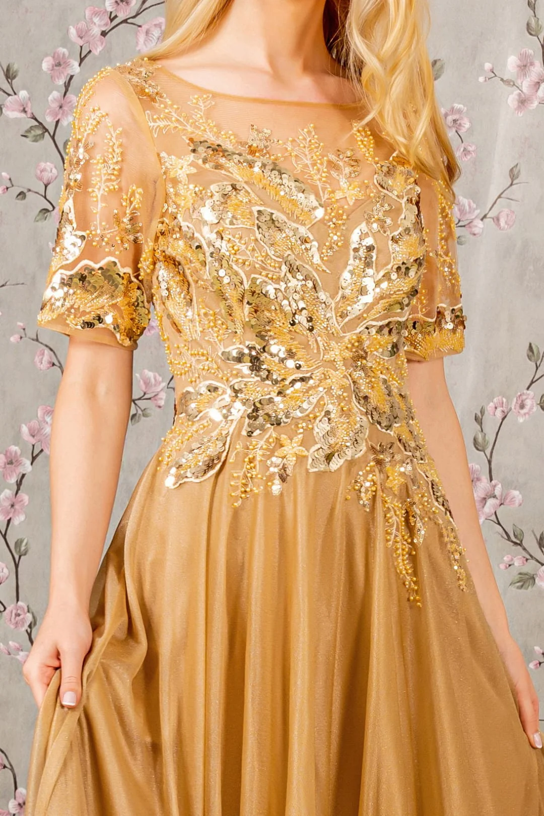Metallic Applique Short Sleeve A-line Gown by GLS Gloria GL3444-New Collection - Image 6