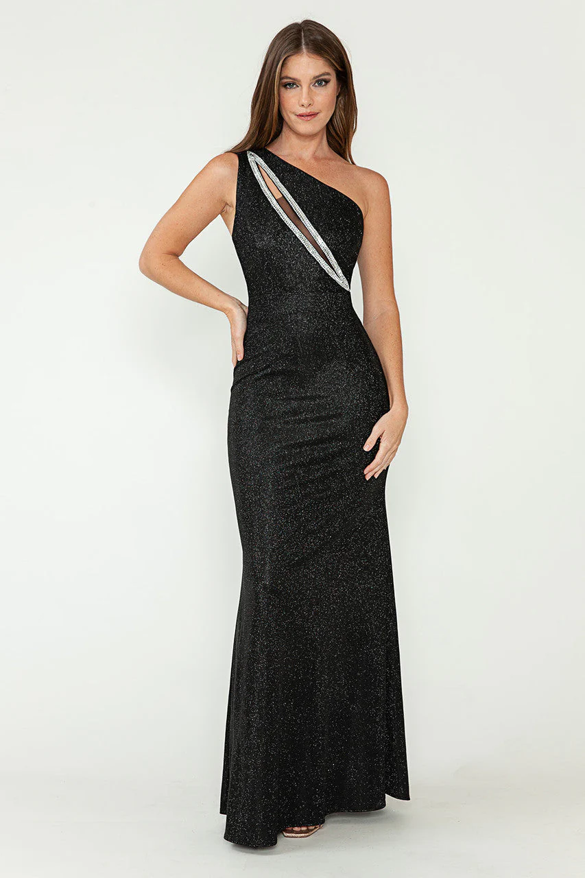 Lenovia 5271 Beaded Metallic One-Shoulder Stretch Knit Dress - Image 6