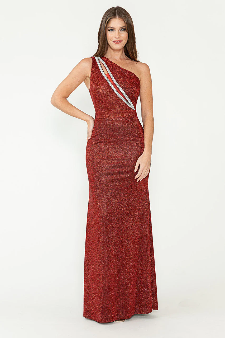 Lenovia 5271 Beaded Metallic One-Shoulder Stretch Knit Dress - Image 8