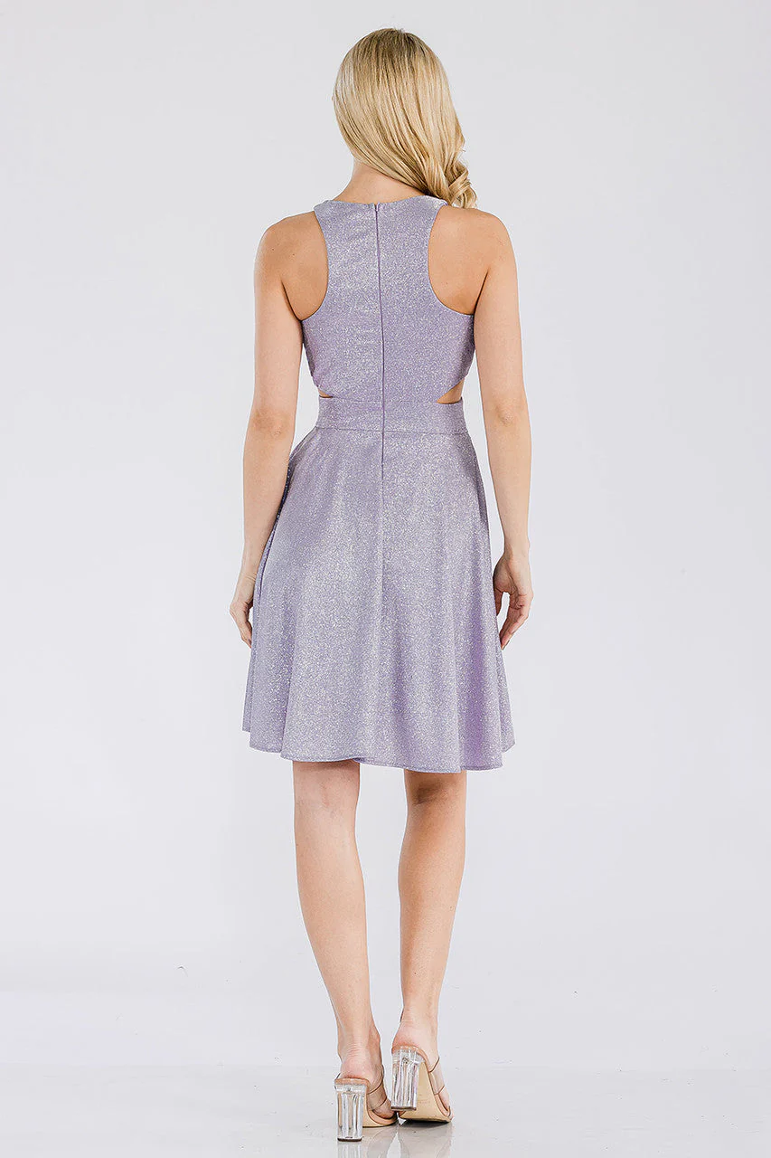 Lenovia 3063 Short Metallic Glitter Halter A-line Dress with Pockets - Image 2