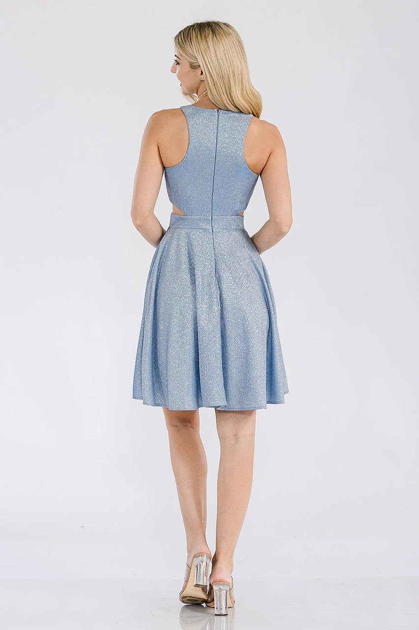 Lenovia 3063 Short Metallic Glitter Halter A-line Dress with Pockets - Image 5