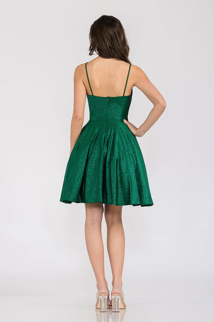 Lenovia 3075 Short Metallic V-Neck A-Line Dress with Pockets - Image 2