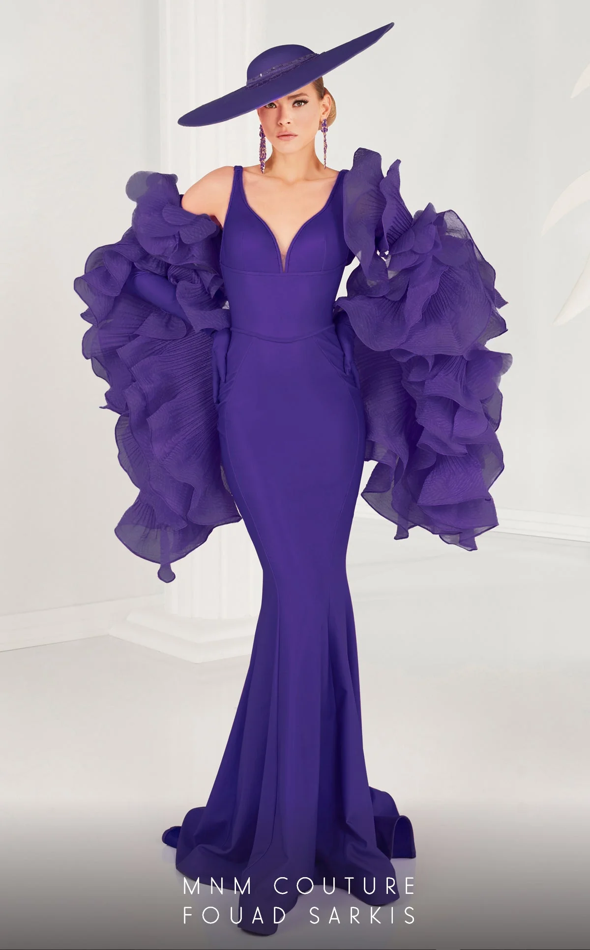 MNM Couture 2575 Red Trumpet Gown with Convertible Sleeves - Image 3