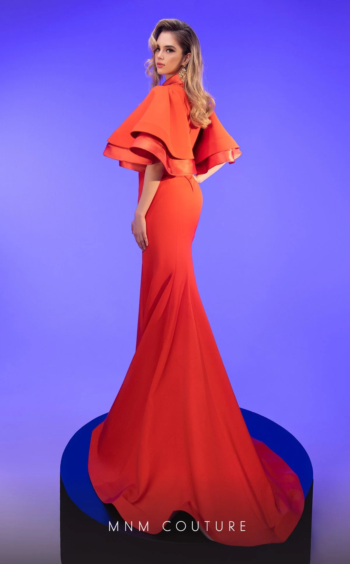 MNM Couture 2798 Black Mermaid Gown with Keyhole Neck & Puffed Sleeves - Image 2