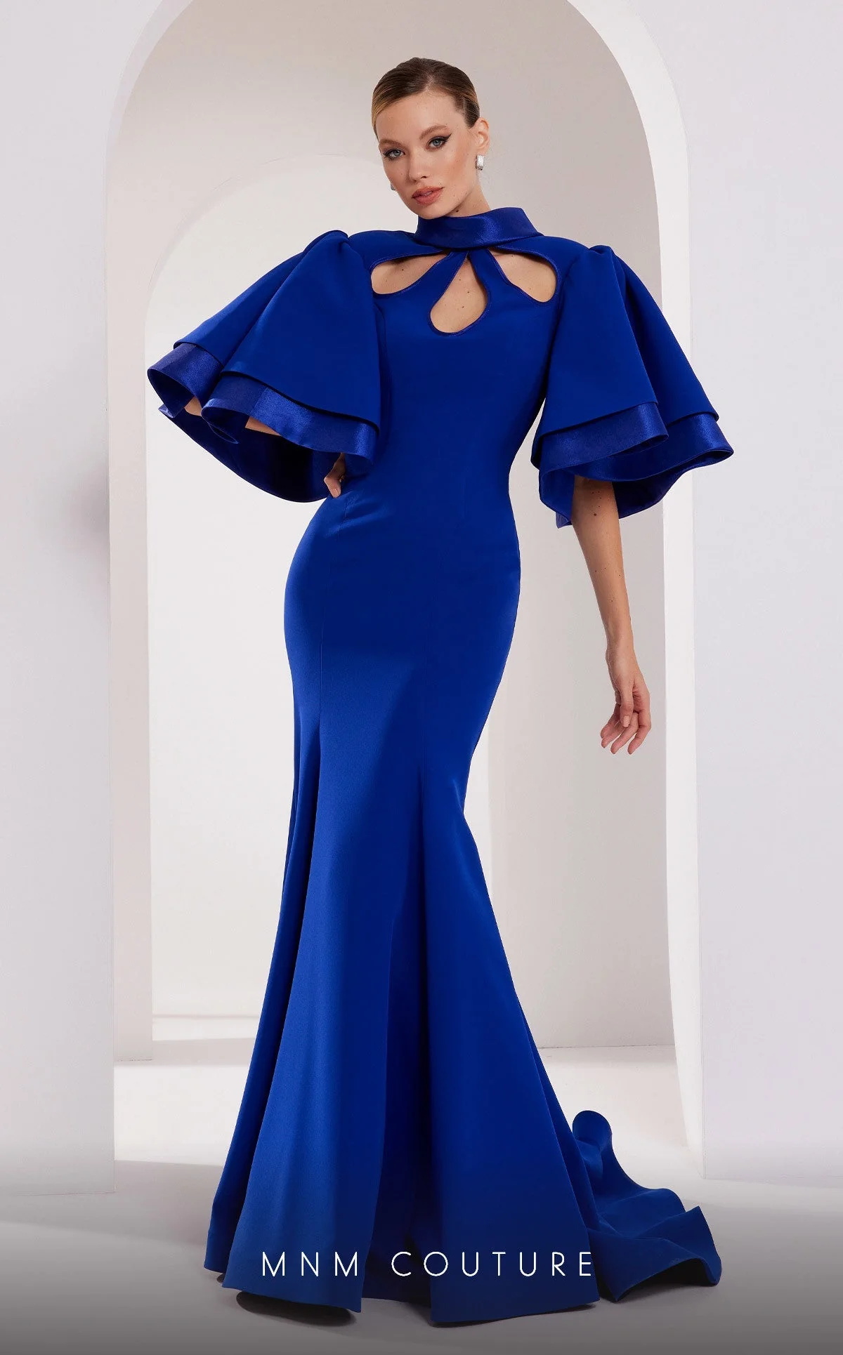 MNM Couture 2798 Black Mermaid Gown with Keyhole Neck & Puffed Sleeves - Image 6