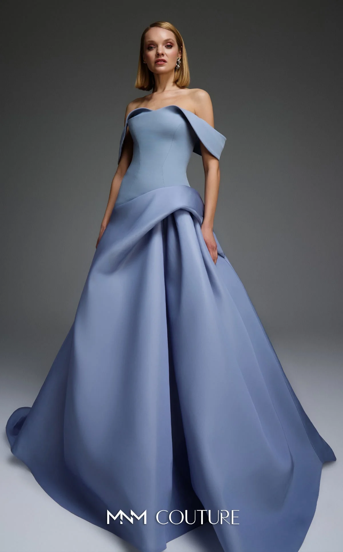 MNM Couture E0103 Off-Shoulder Black Ballgown with Sculpted Folds - Image 4