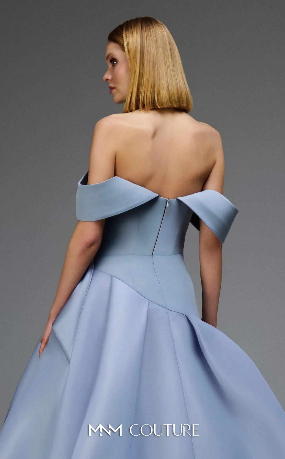 MNM Couture E0103 Off-Shoulder Black Ballgown with Sculpted Folds - Image 6