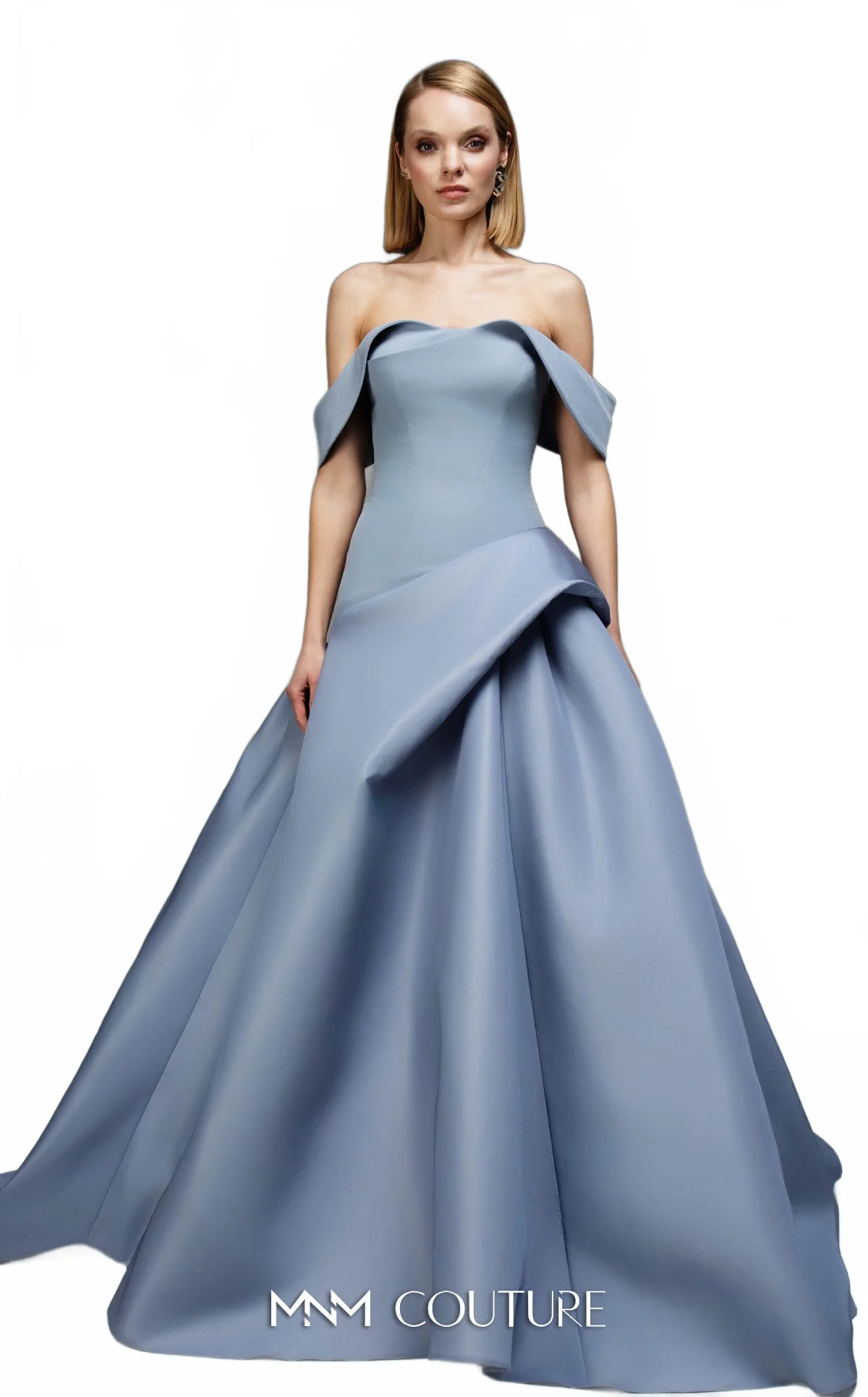 MNM Couture E0103 Off-Shoulder Black Ballgown with Sculpted Folds - Image 9