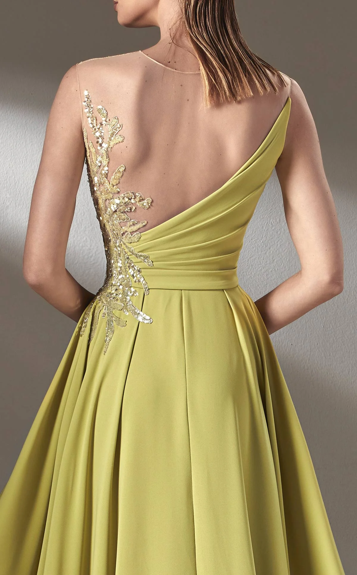 MNM Couture K3903 Yellow Sleeveless Illusion Bateau Gown - Image 4
