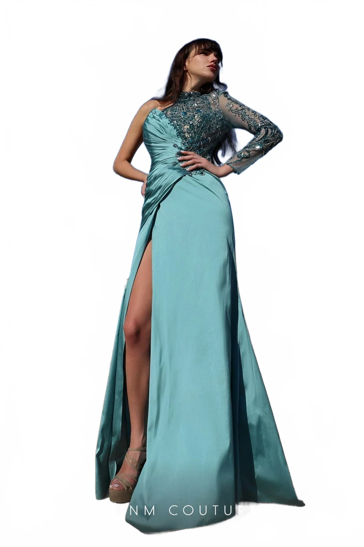 MNM Couture K4017 Blue Sophisticated Evening Gown - Image 6