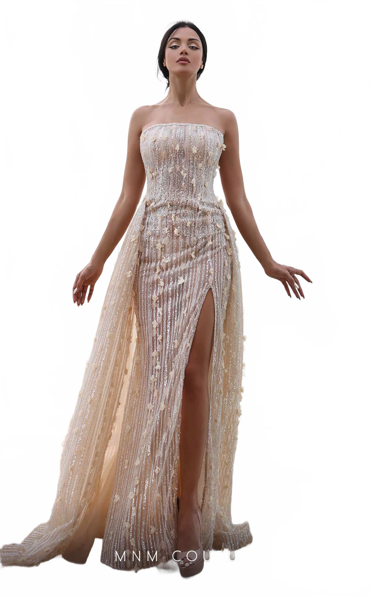 MNM Couture K4126 Beige Sophisticated Evening Gown – Size 4 - Image 4