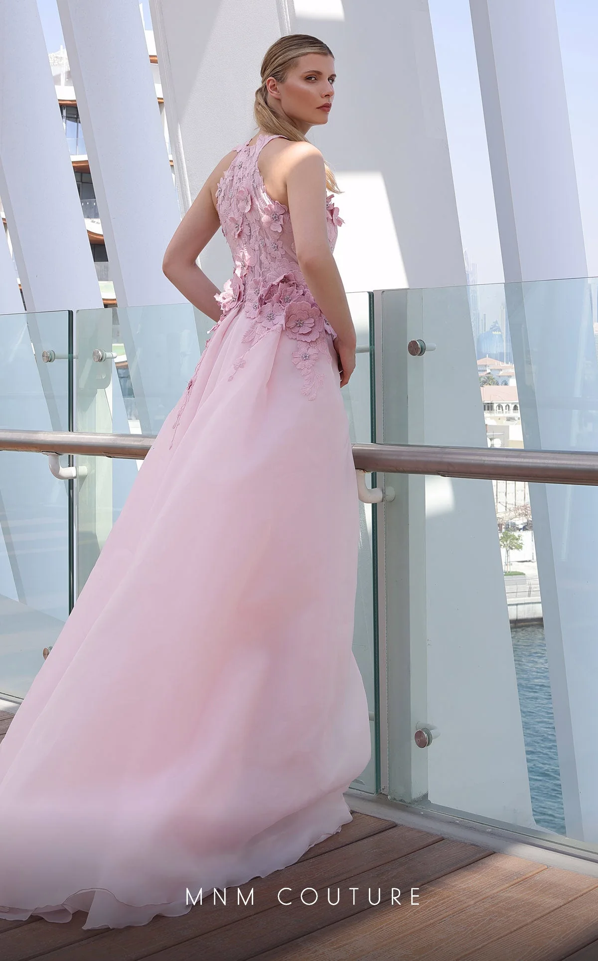MNM Couture K4128 Pink 3D Floral Illusion Gown - Image 2