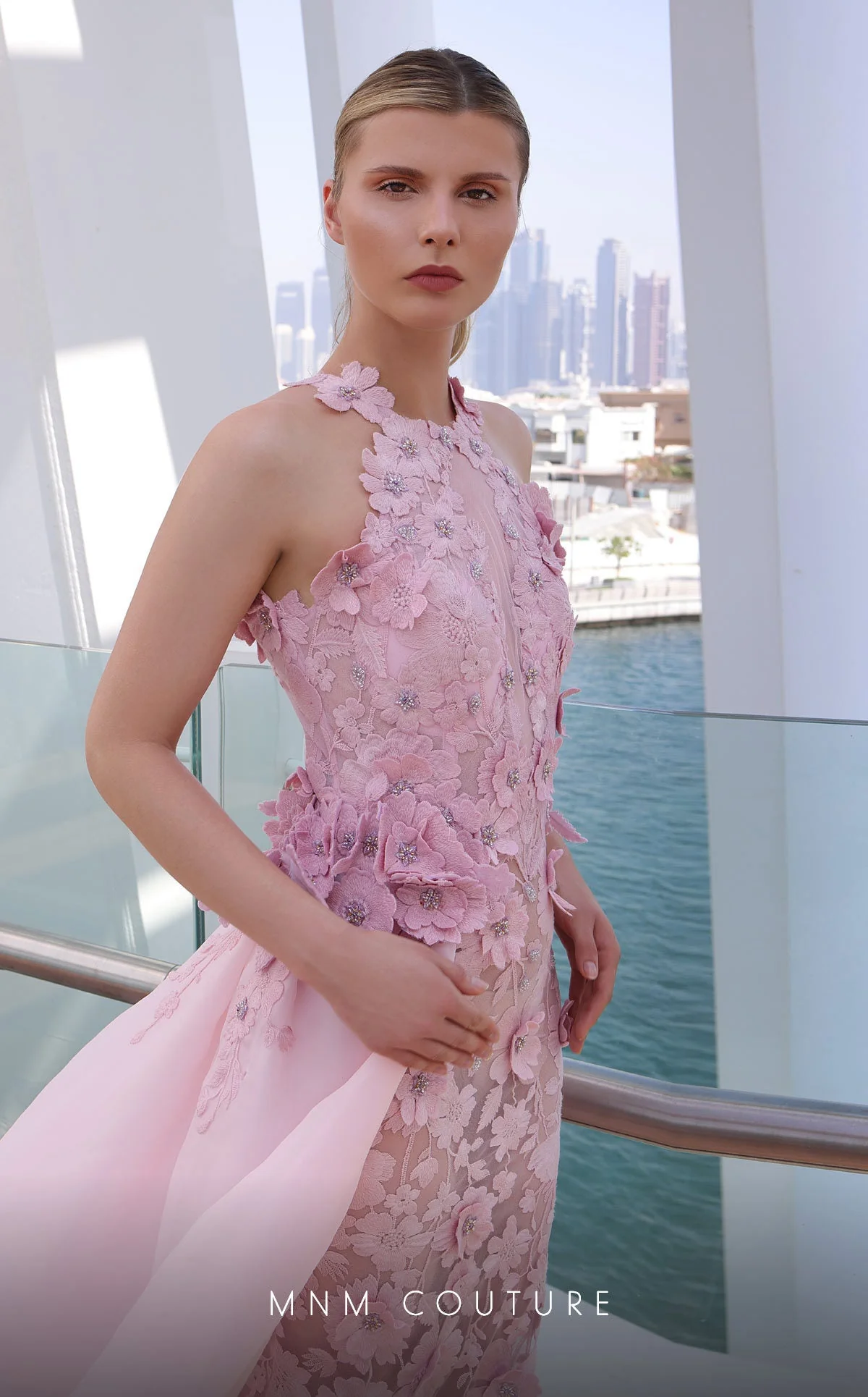 MNM Couture K4128 Pink 3D Floral Illusion Gown - Image 4