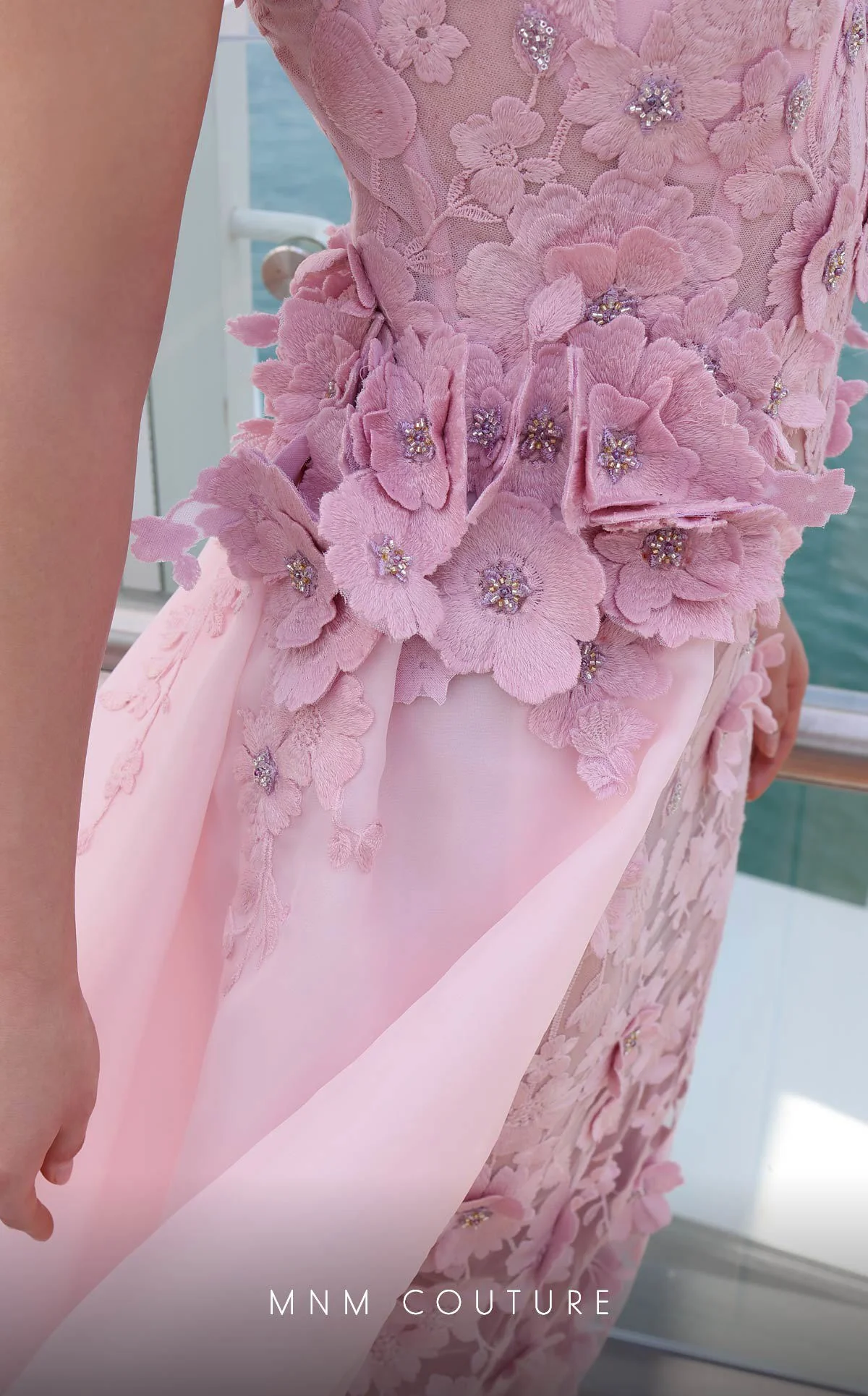 MNM Couture K4128 Pink 3D Floral Illusion Gown - Image 5