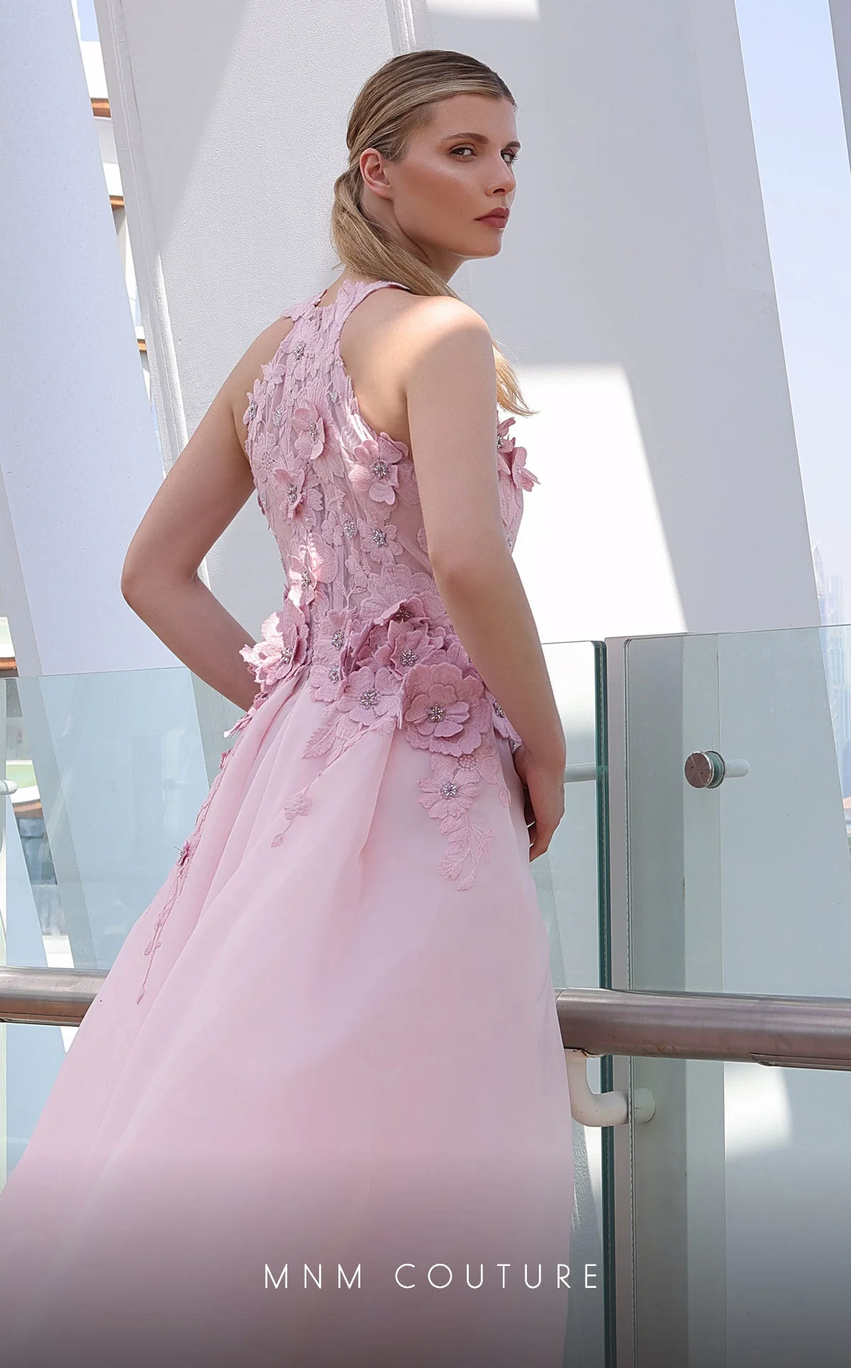 MNM Couture K4128 Pink 3D Floral Illusion Gown - Image 6