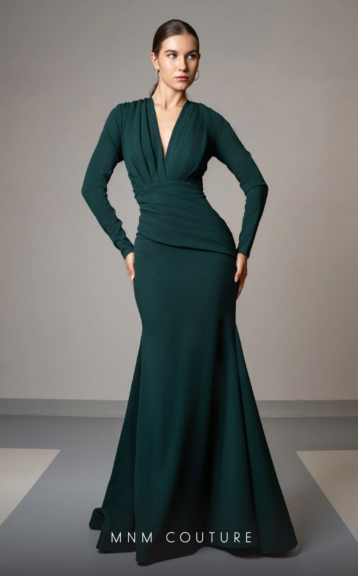 MNM Couture L0002F Royal Blue Long Sleeve V-Neck Gown