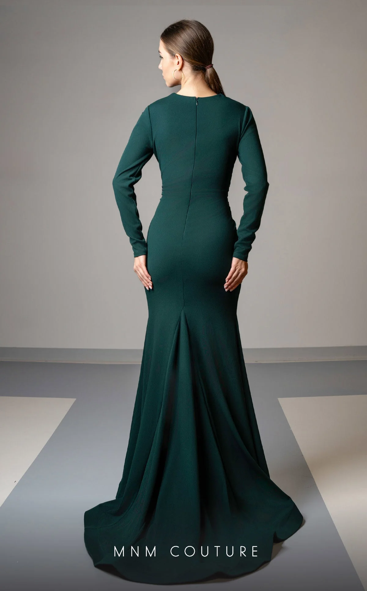 MNM Couture L0002F Royal Blue Long Sleeve V-Neck Gown - Image 2