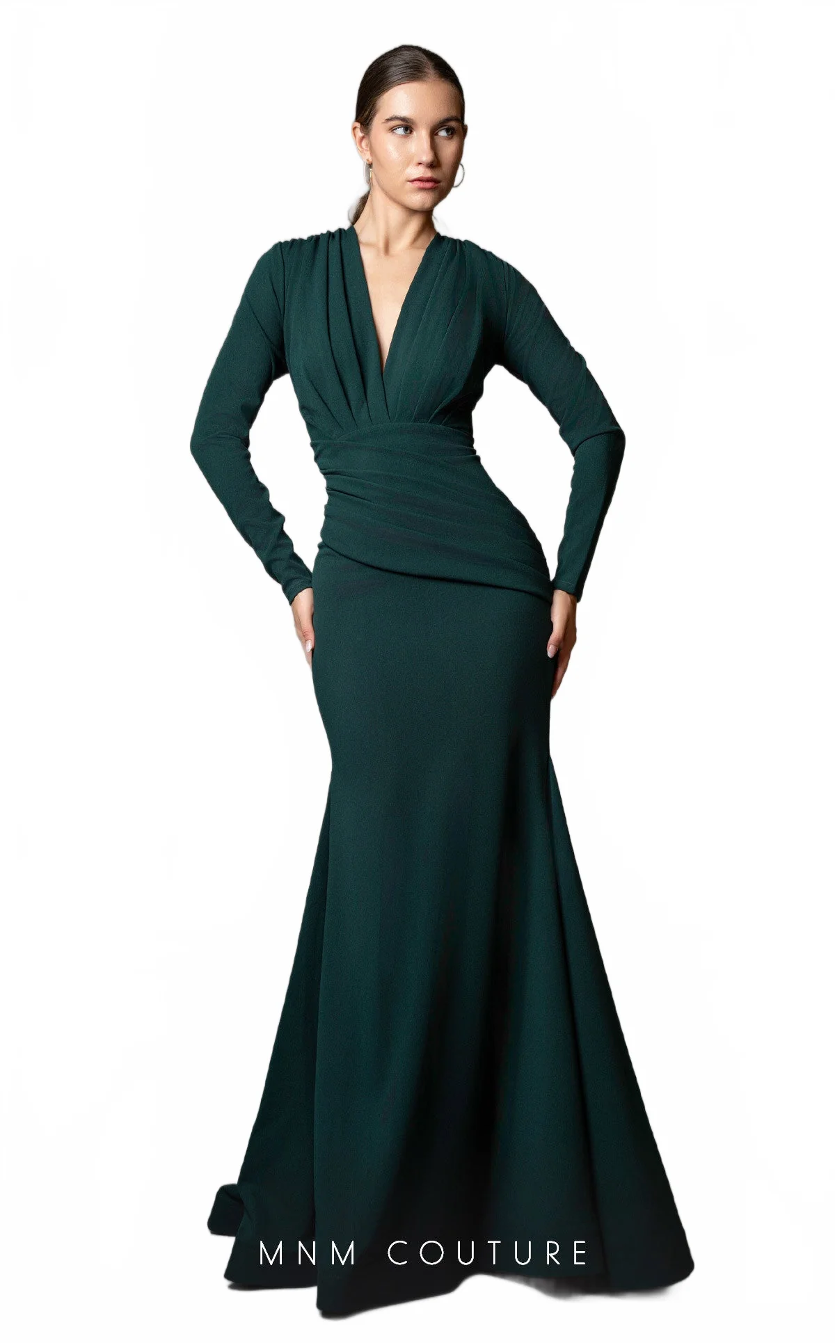 MNM Couture L0002F Royal Blue Long Sleeve V-Neck Gown - Image 5