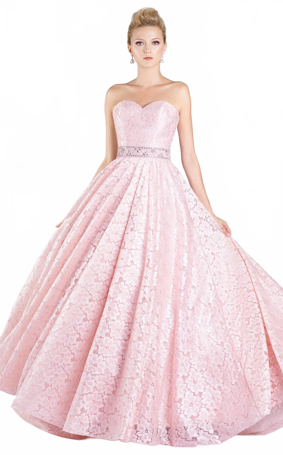 MNM Couture M0060 Strapless Sweetheart Lace Gown in Pink - Image 4