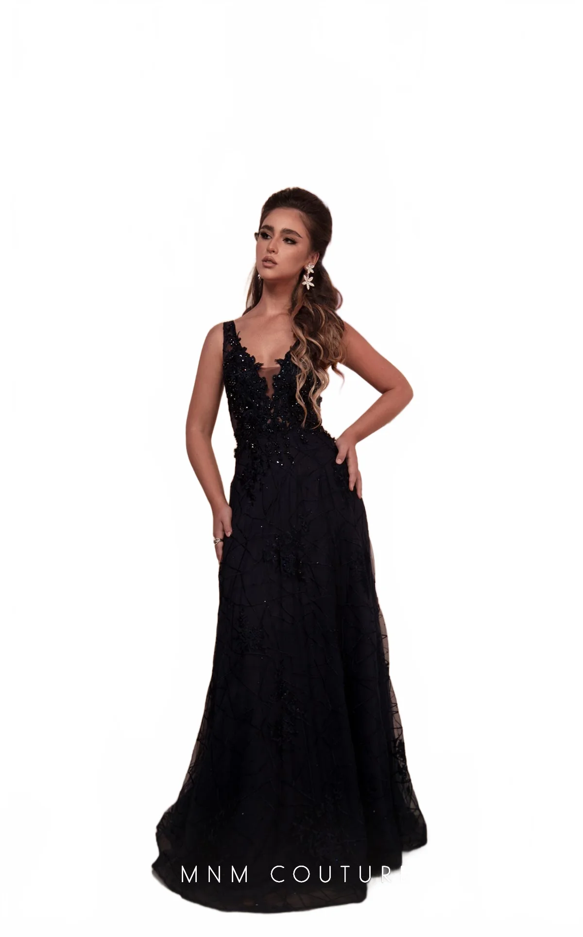 MNM Couture M0091 Navy Blue Embellished Evening Gown - Image 3