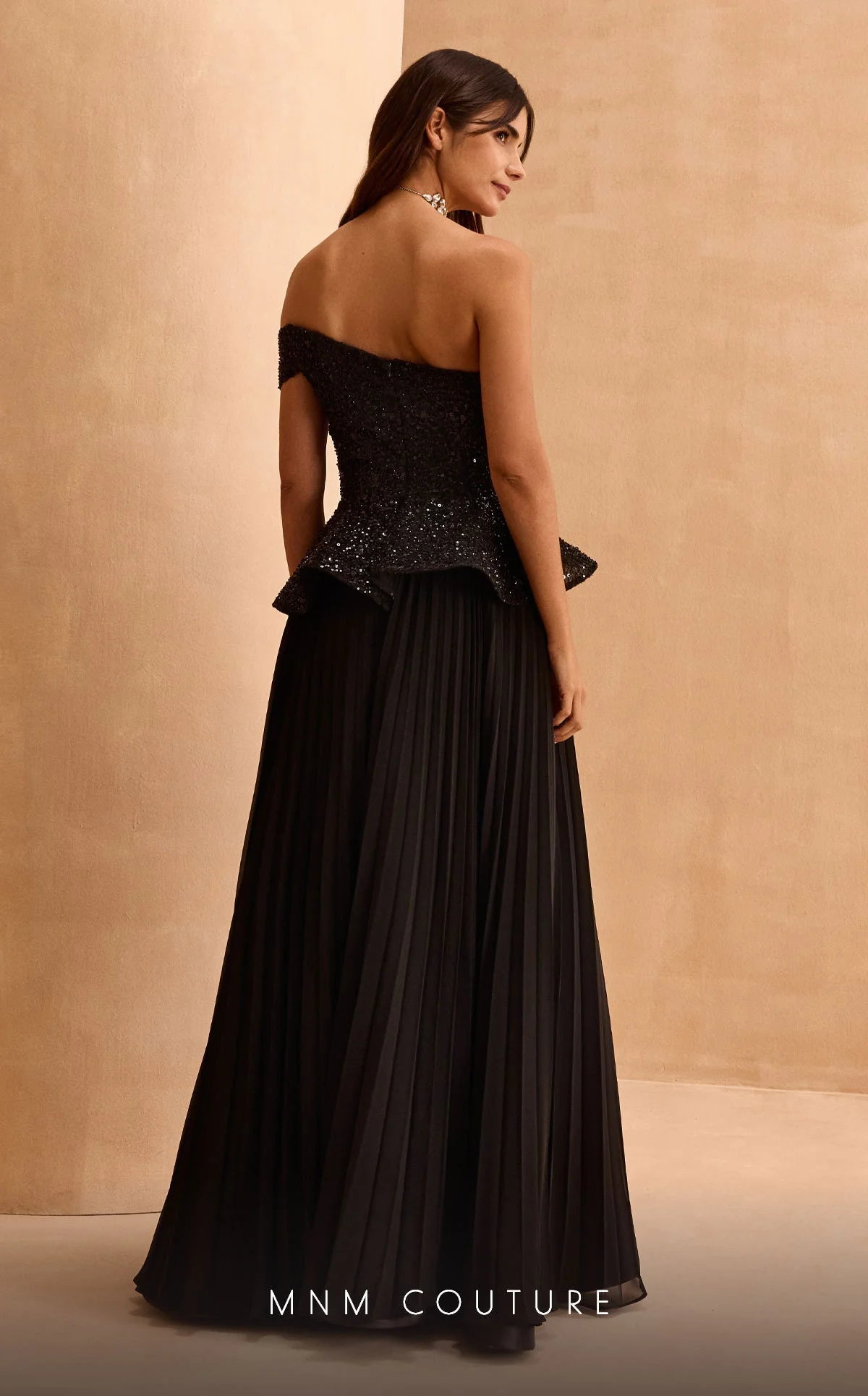 MNM Couture V07282 Off-Shoulder Pleated Evening Gown - Image 4