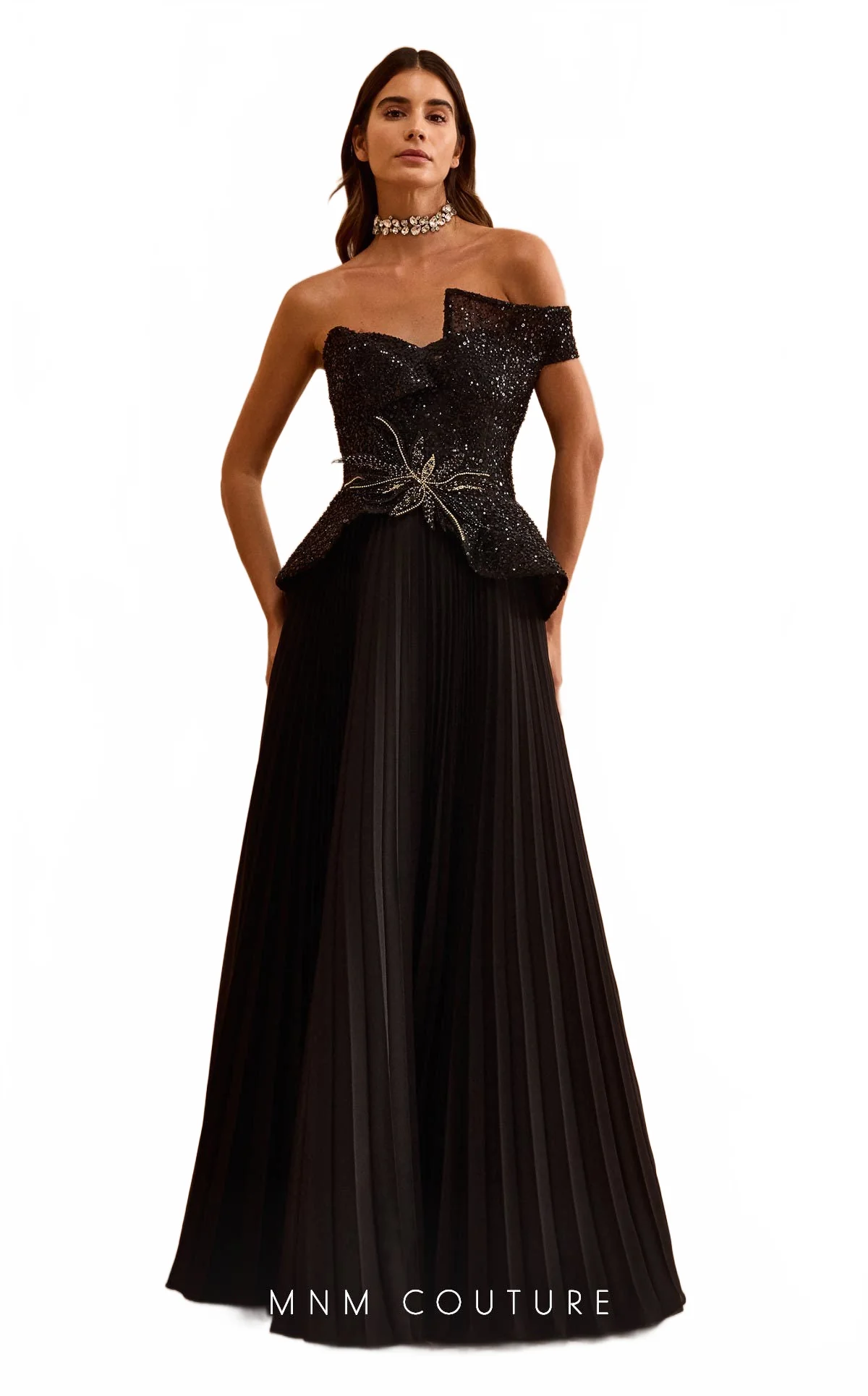 MNM Couture V07282 Off-Shoulder Pleated Evening Gown - Image 5