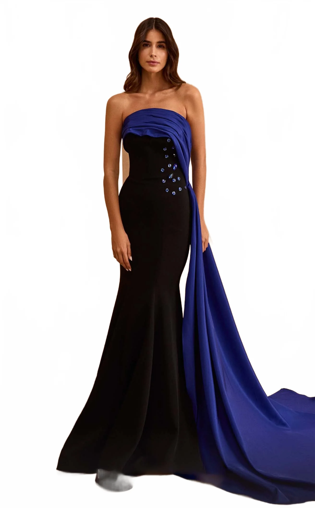 MNM Couture V07378 Strapless Black/Fuchsia Gown with Dramatic Overlay - Image 5