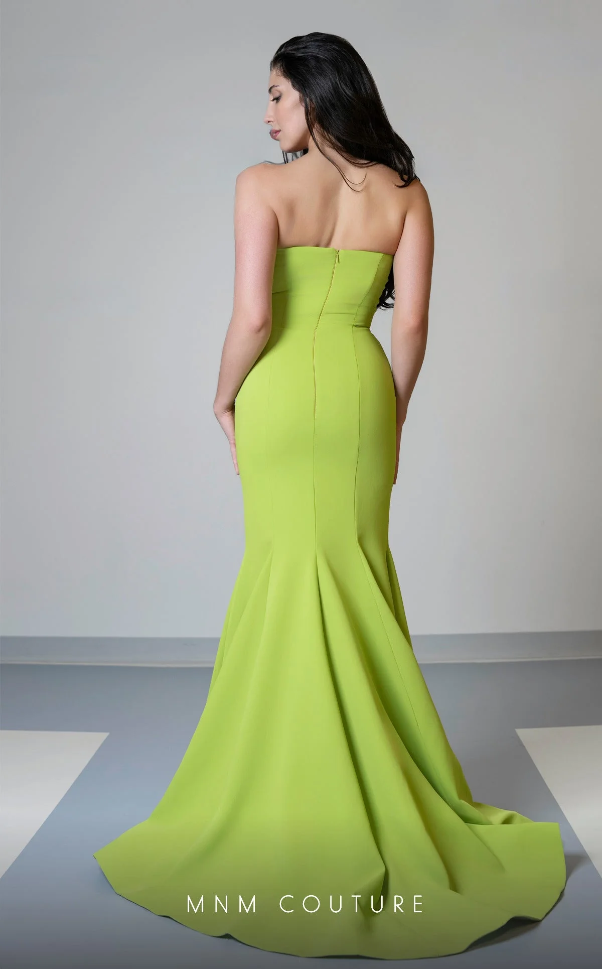 MNM Couture V07548 Strapless Blue Mermaid Gown with Roses - Image 4
