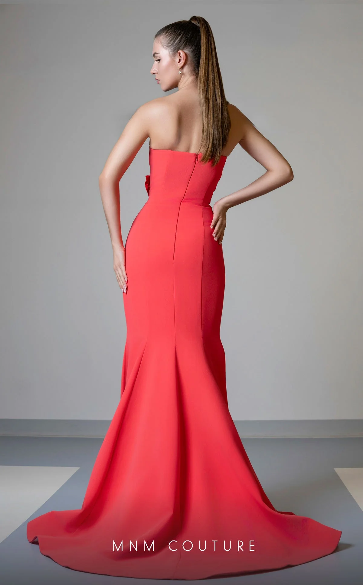 MNM Couture V07548 Strapless Blue Mermaid Gown with Roses - Image 6