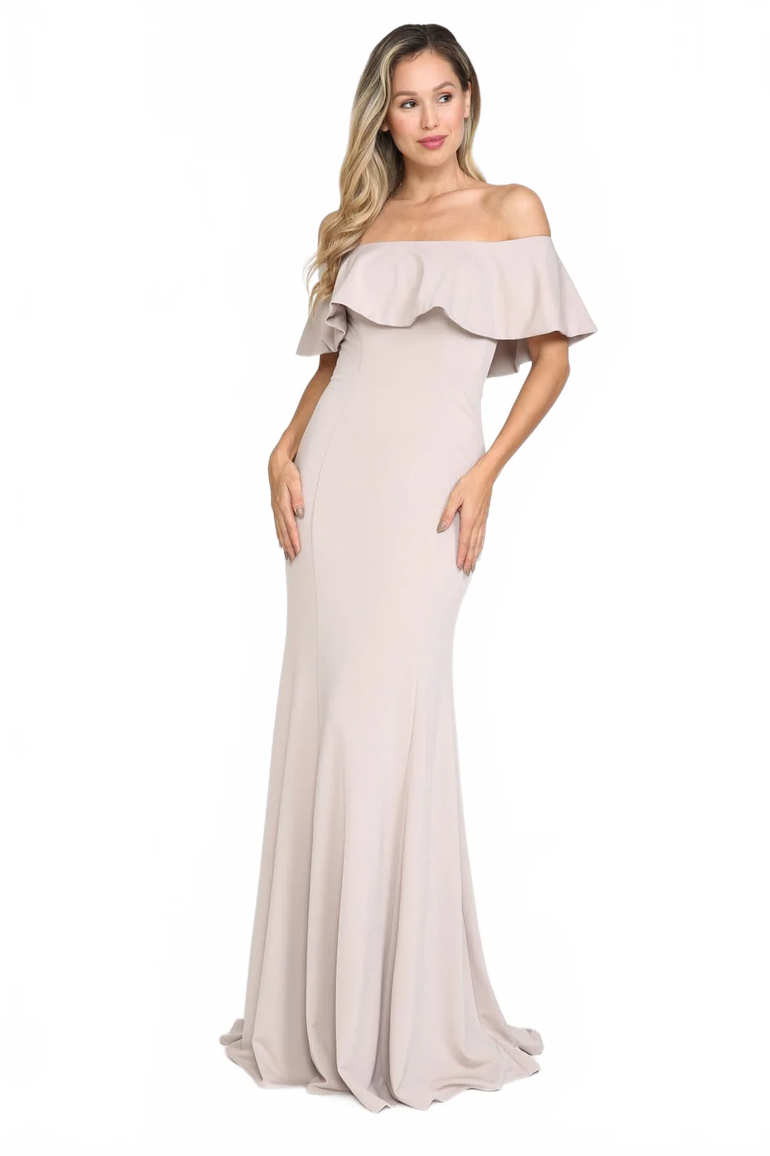 Mocha Bridesmaid Dresses-Inexpensive POLY USA 8146 Ruffle Off Shoulder - Image 5