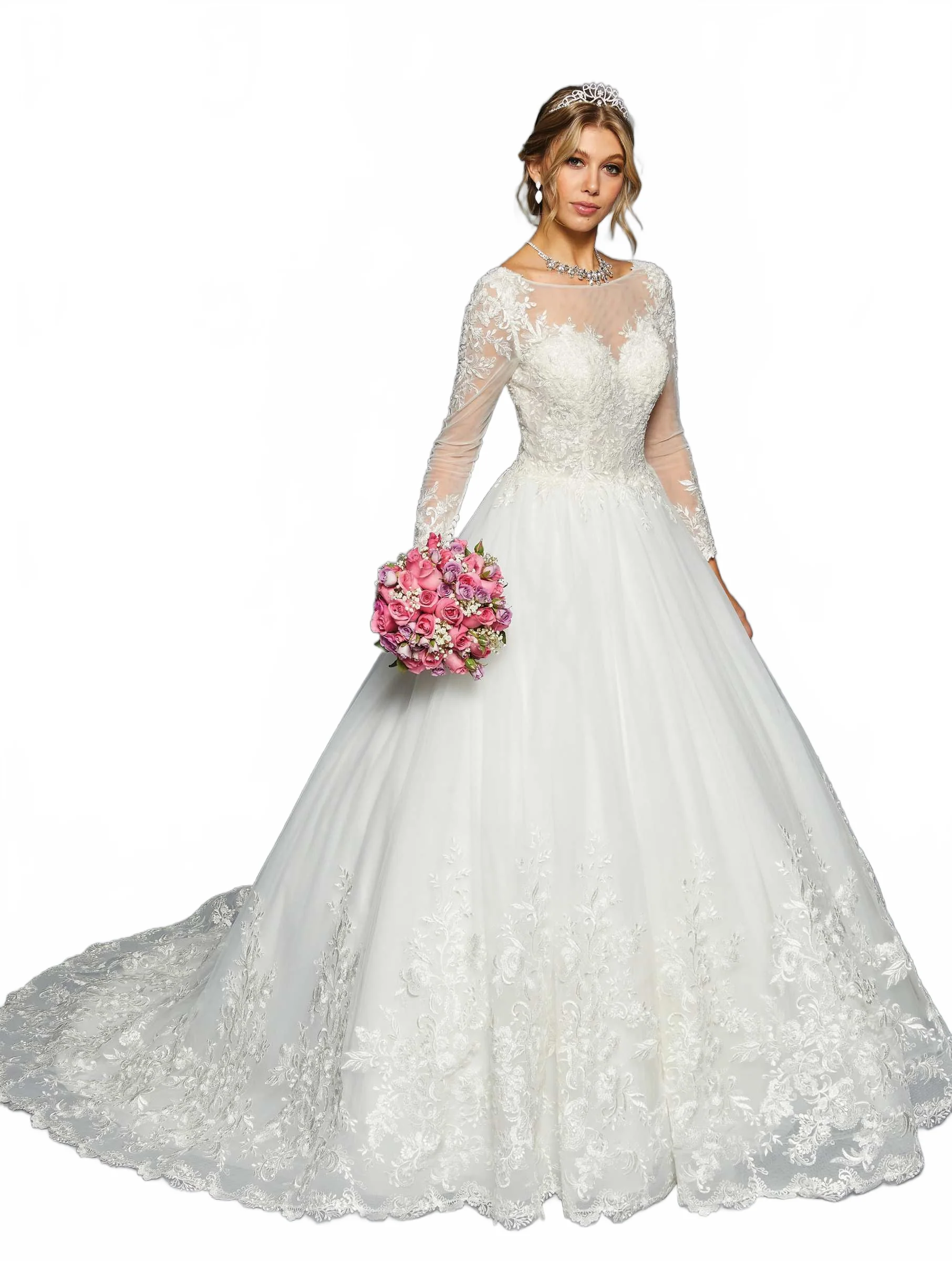 Modest Wedding Dress | White Long Sleeve Lace Bridal Gown by 454 - Image 4
