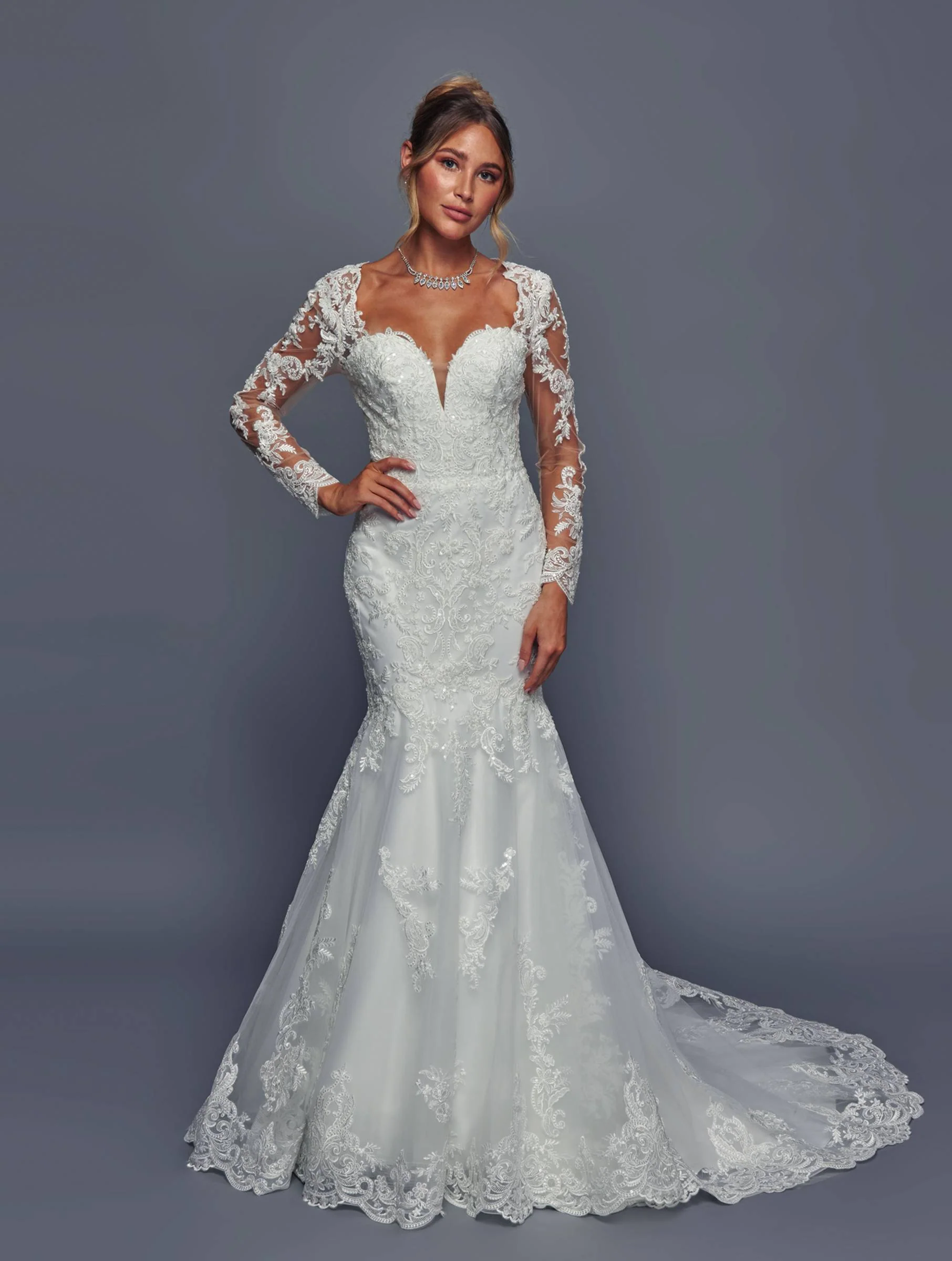 DeKlaire 491 Trumpet Wedding Dress with Queen Anne Neckline - Image 4