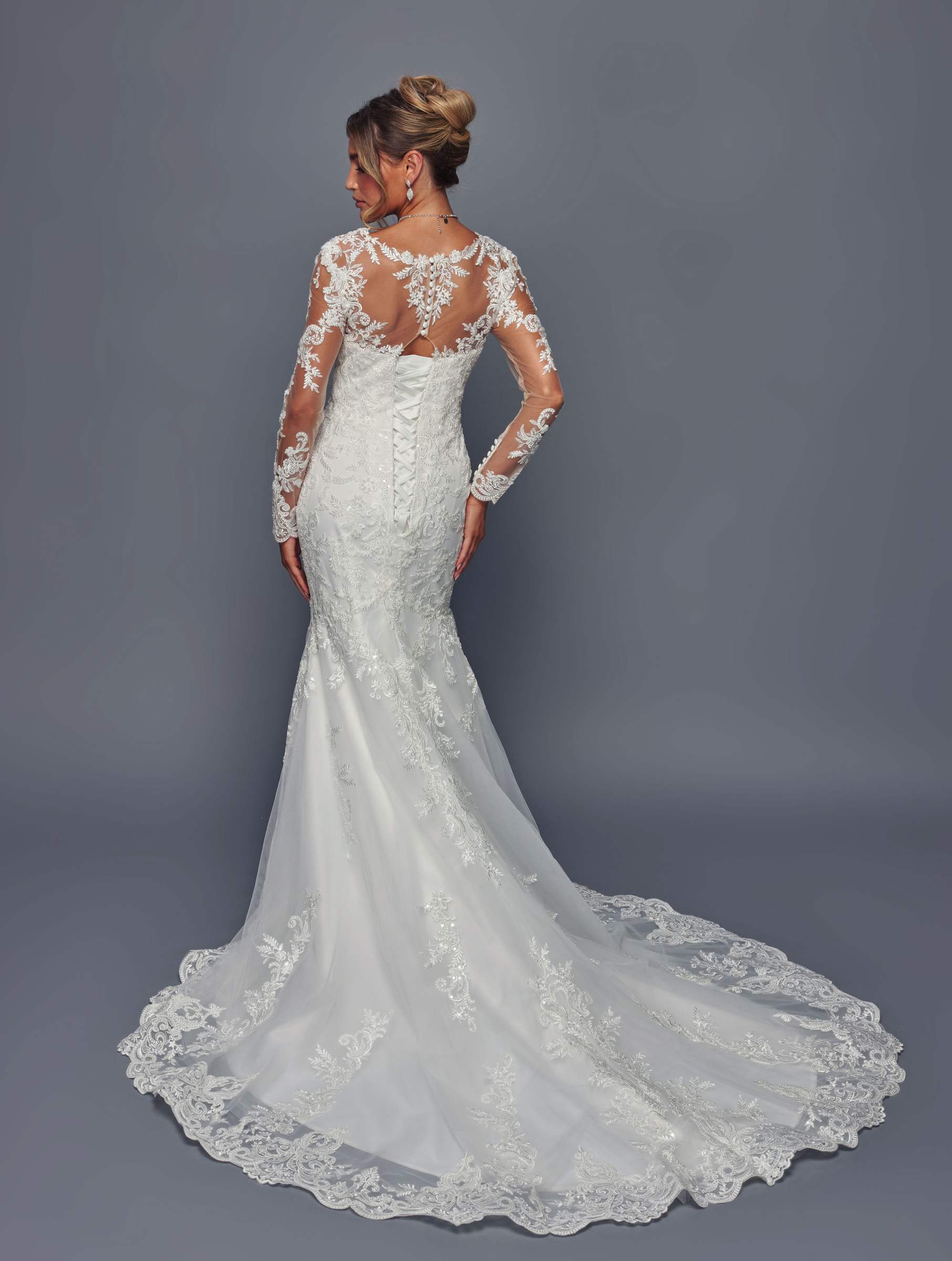 DeKlaire 491 Trumpet Wedding Dress with Queen Anne Neckline - Image 5
