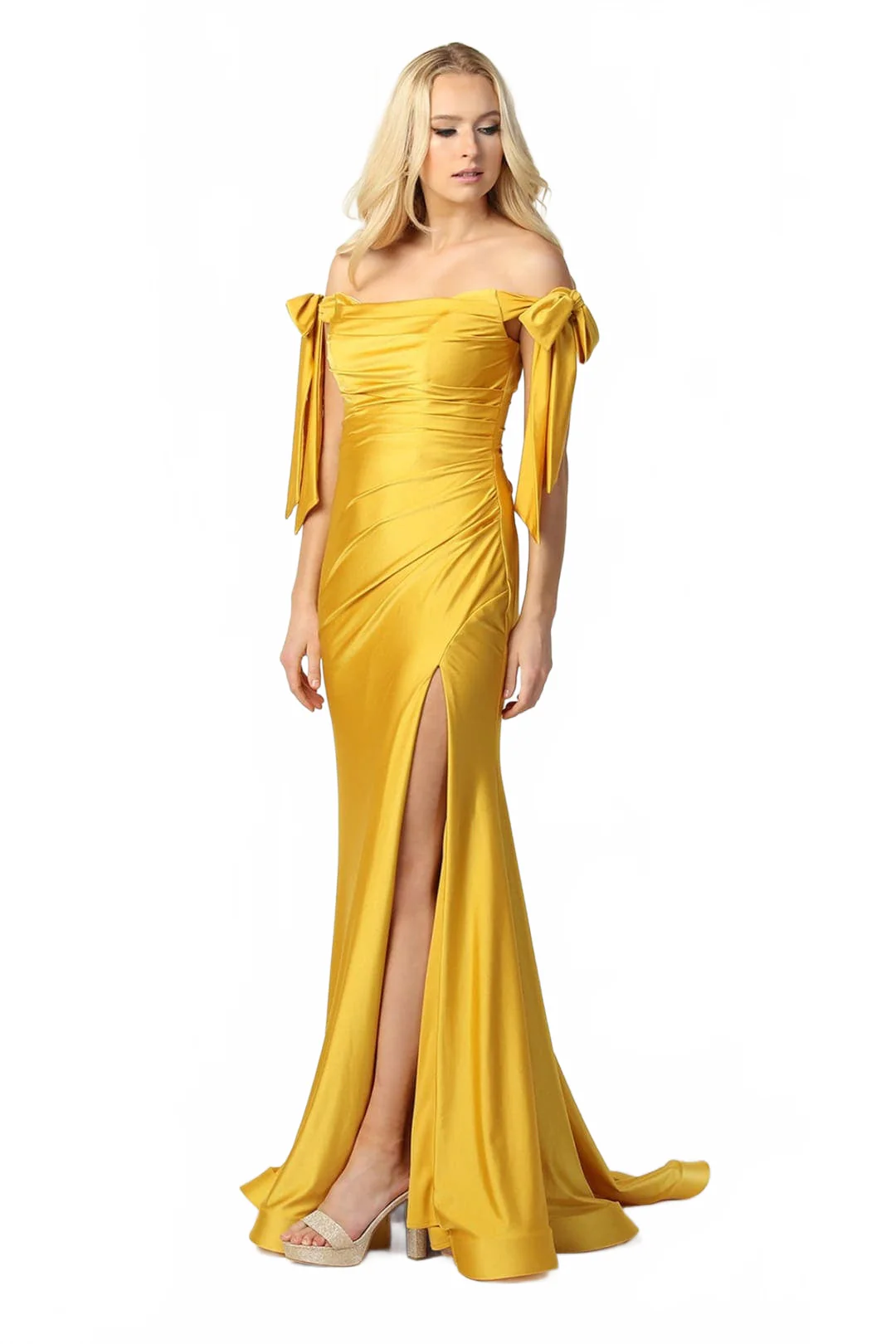 Mustard Bridesmaid Dresses-Inexpensive Ruched Prom - Image 10