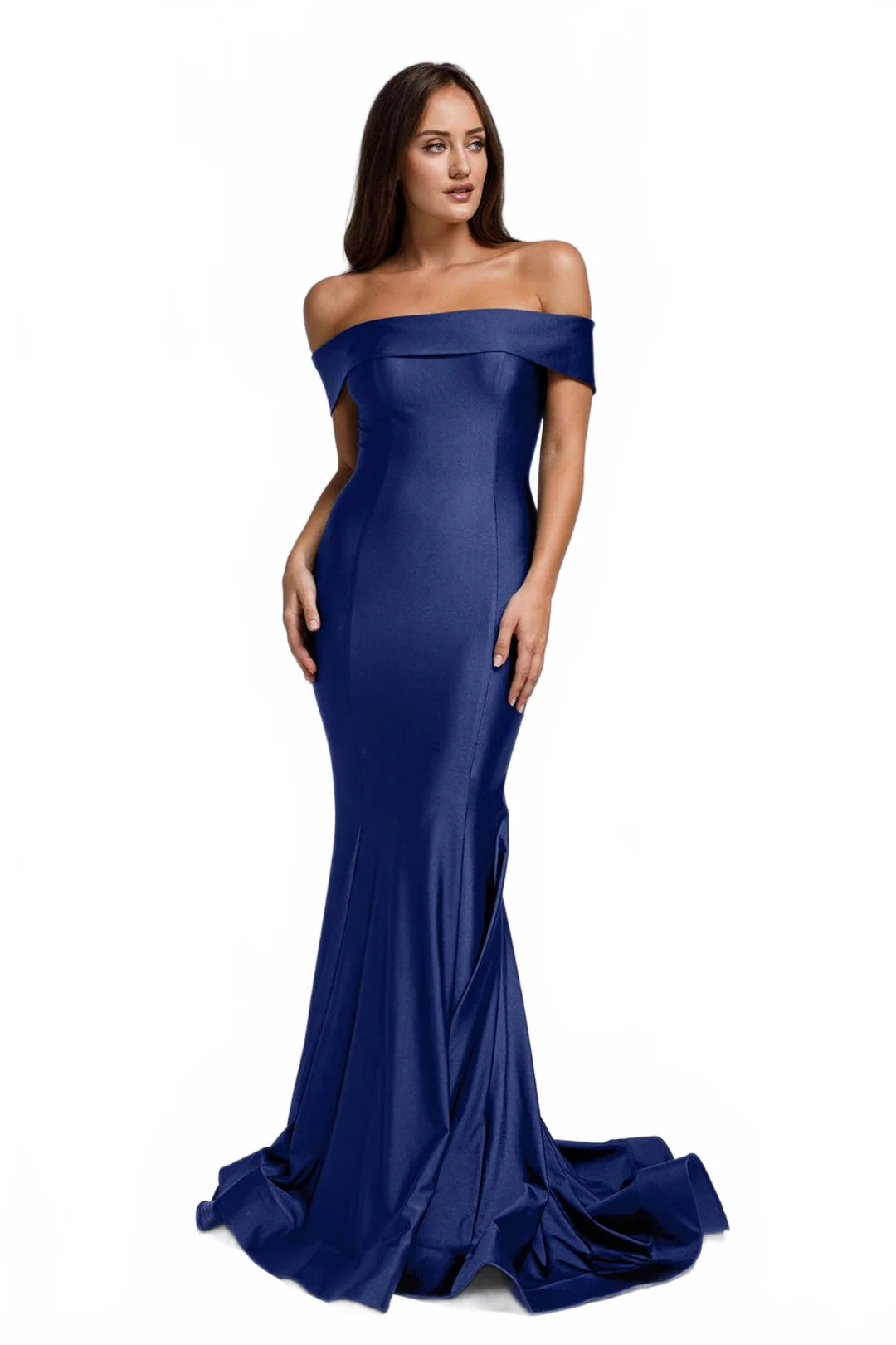 Navy Blue Bridesmaid Dresses-Inexpensive Amelia Couture 373 Off Shoulder - Image 7