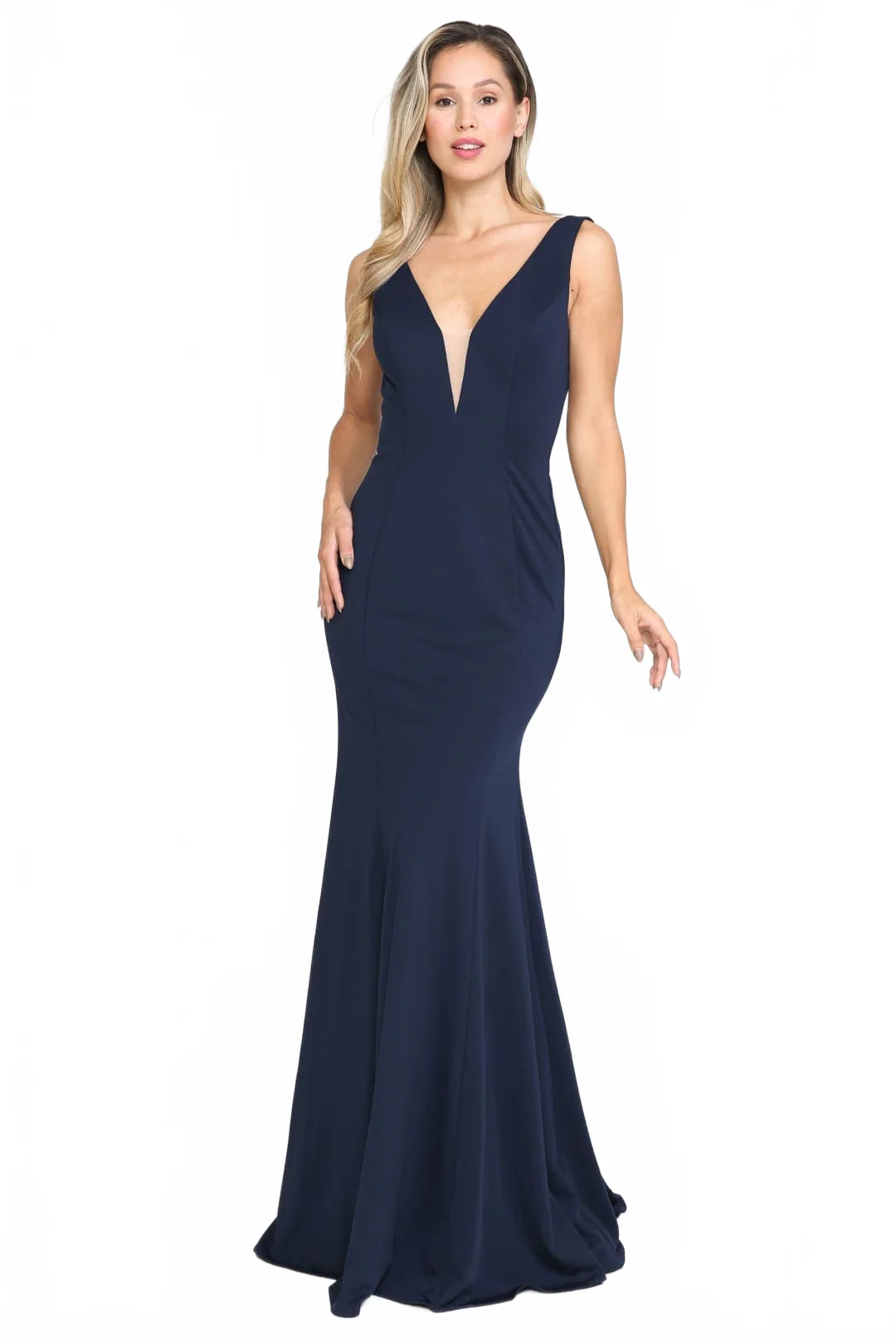 Navy Bridesmaid Dresses-Inexpensive Poly USA 8158 Simple Mermaid - Image 3