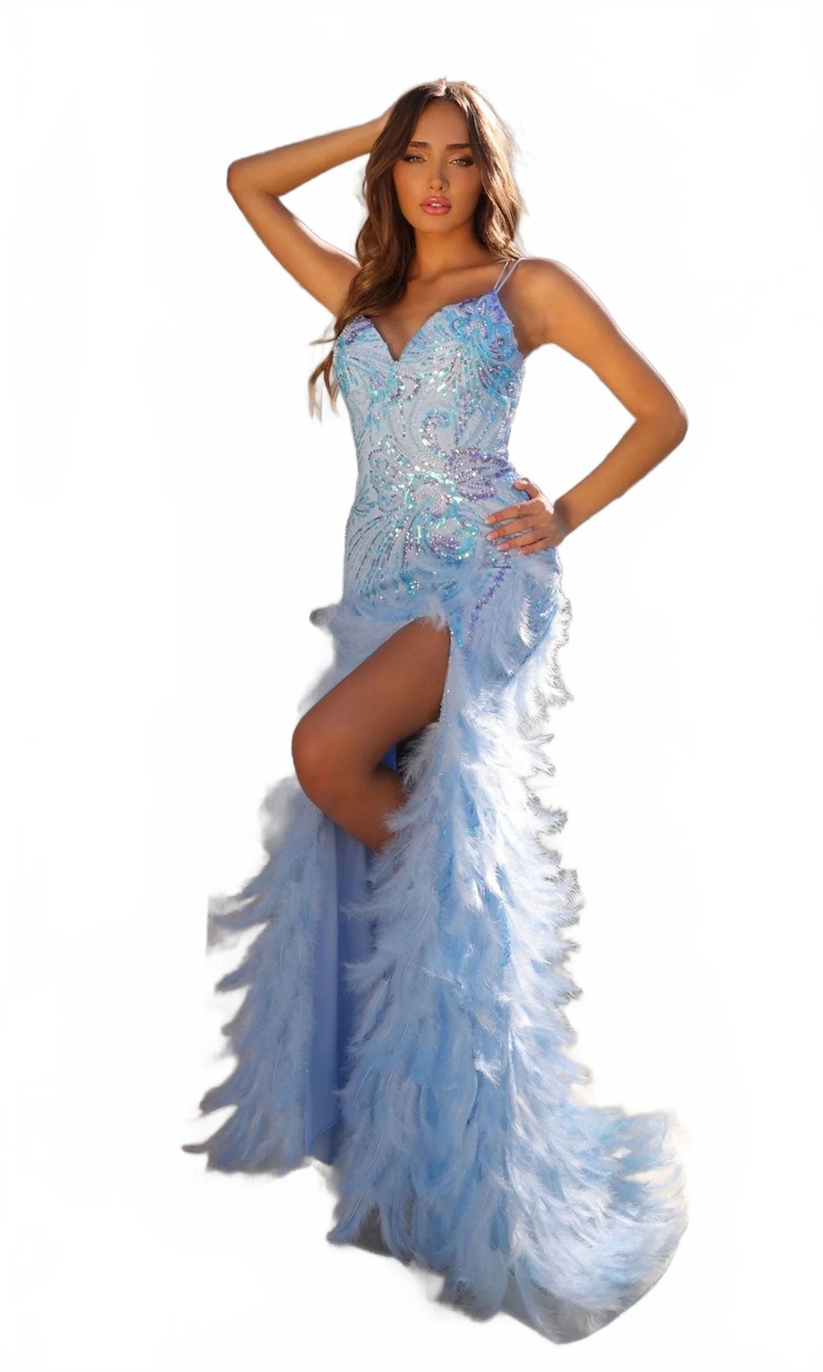 Nox Anabel C1413 Feather and Sequin Prom Dress - Image 12