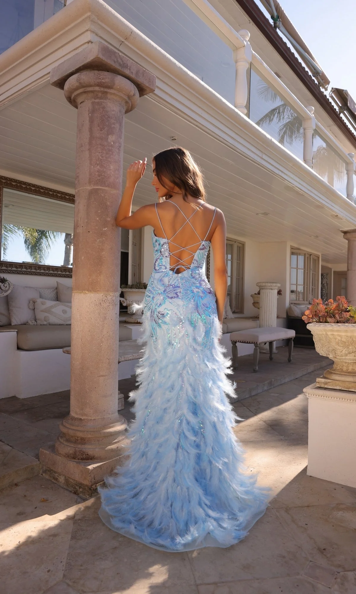 Nox Anabel C1413 Feather and Sequin Prom Dress - Image 4