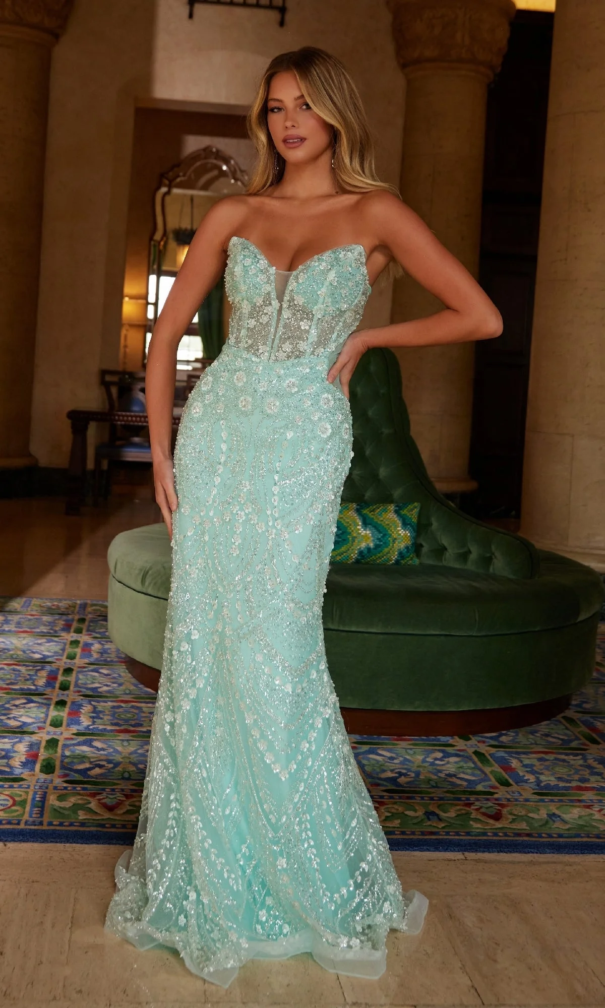 Nox Anabel C1599 Strapless Beaded Long Prom Gown - Image 3