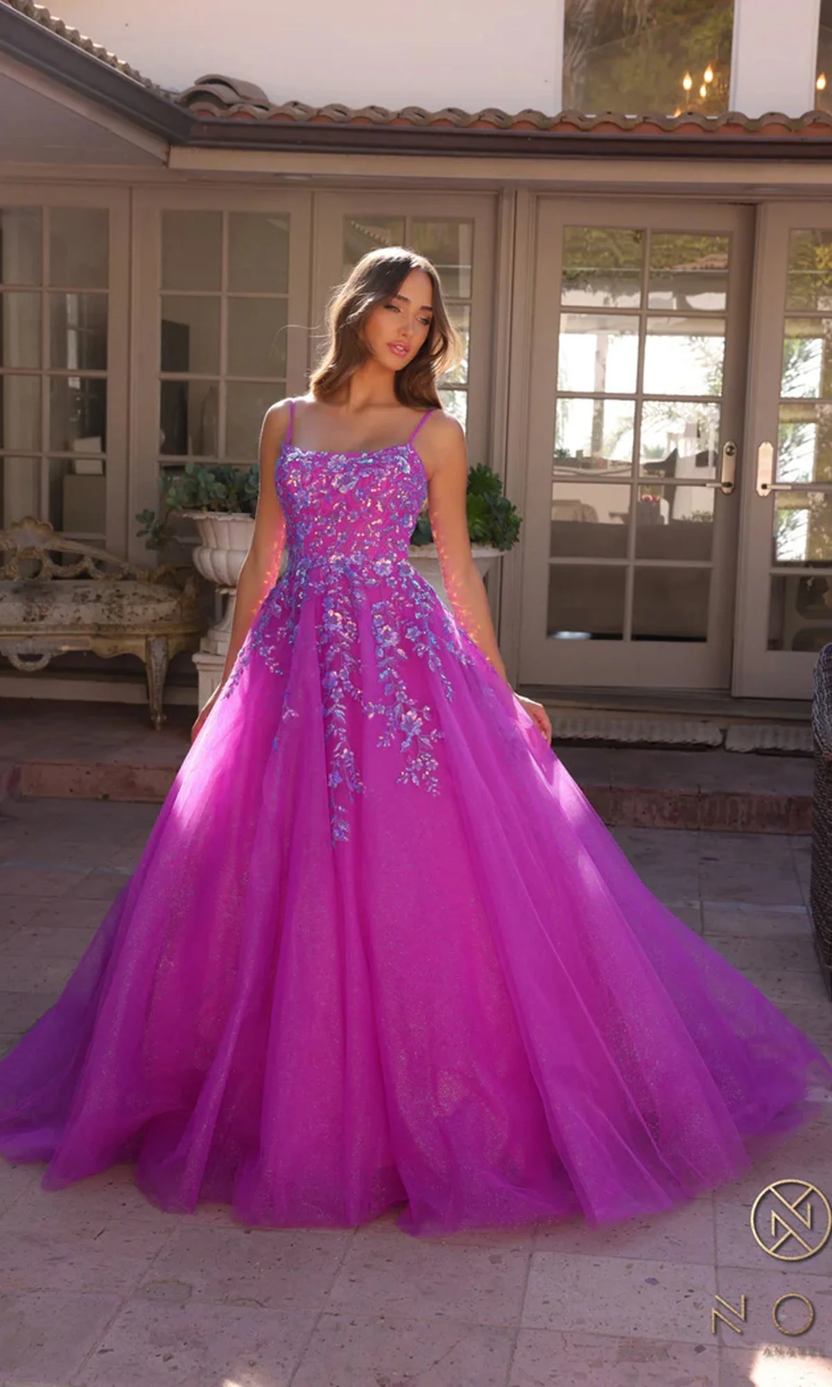 Nox Anabel H1464 Spaghetti Straps Quince Dress Embellished Long Prom Ball Gown - Image 4