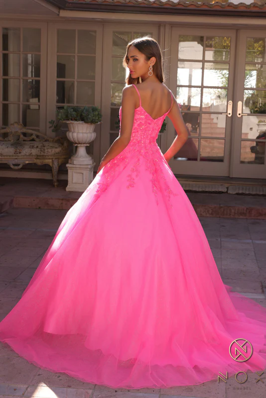 Nox Anabel H1464 Spaghetti Straps Quince Dress Embellished Long Prom Ball Gown - Image 9