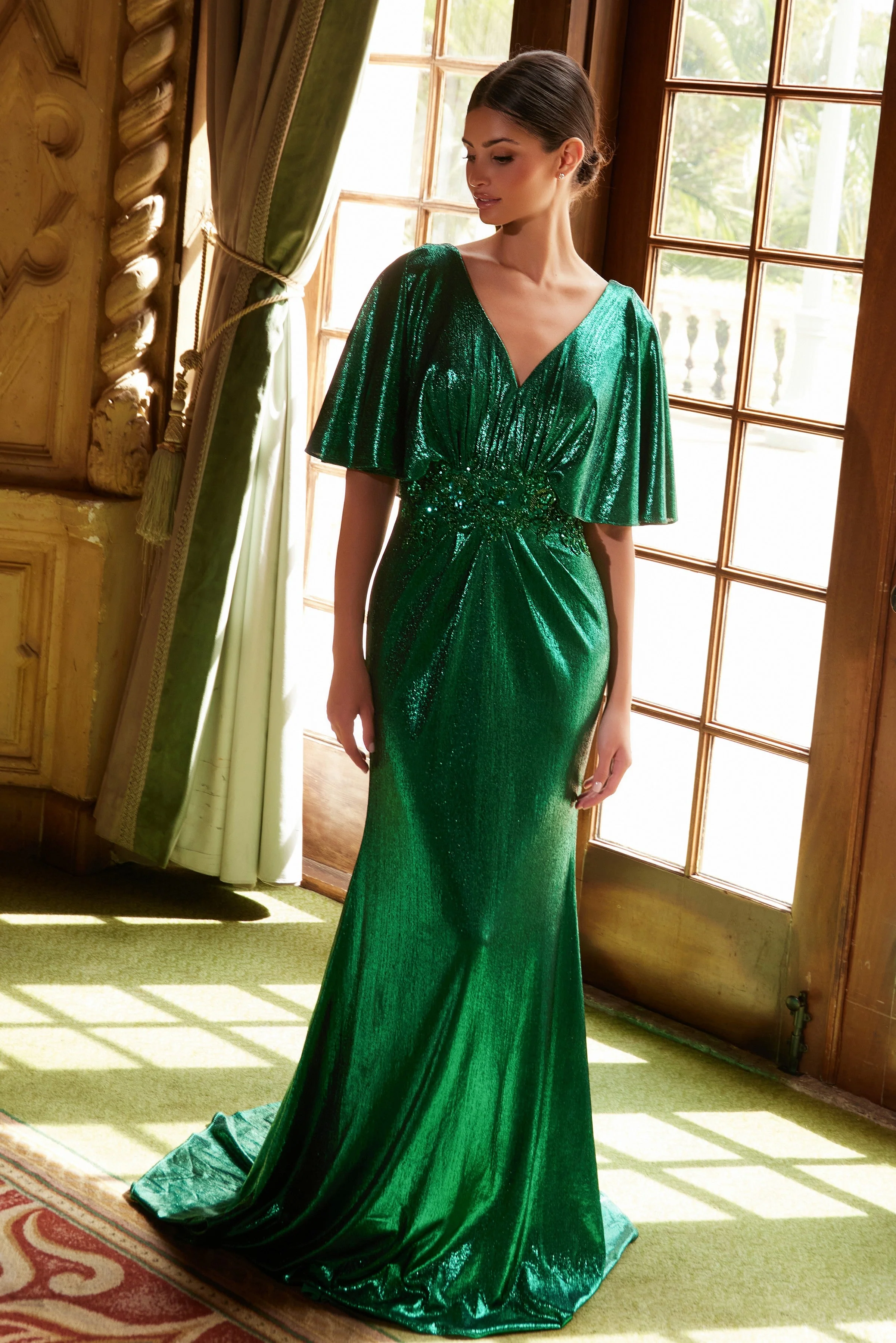 Nox Anabel MD130 Elegant Metallic Short Sleeve Gown - Image 5