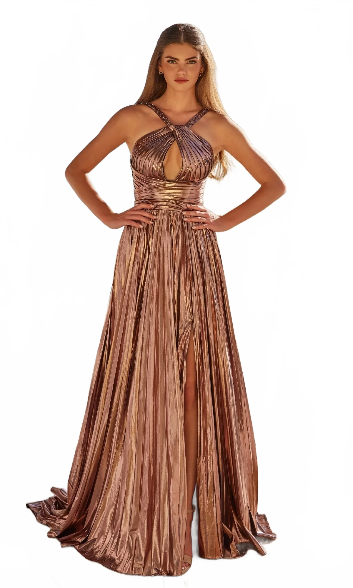 Nox Anabel Y1548 Long Pleated Metallic Prom Gown - Image 9
