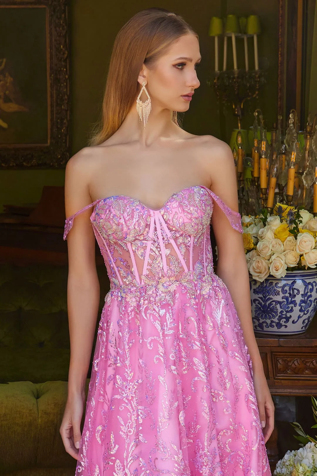 Off Shoulder A-line Slit Gown by Elizabeth KGL3628 - Image 3