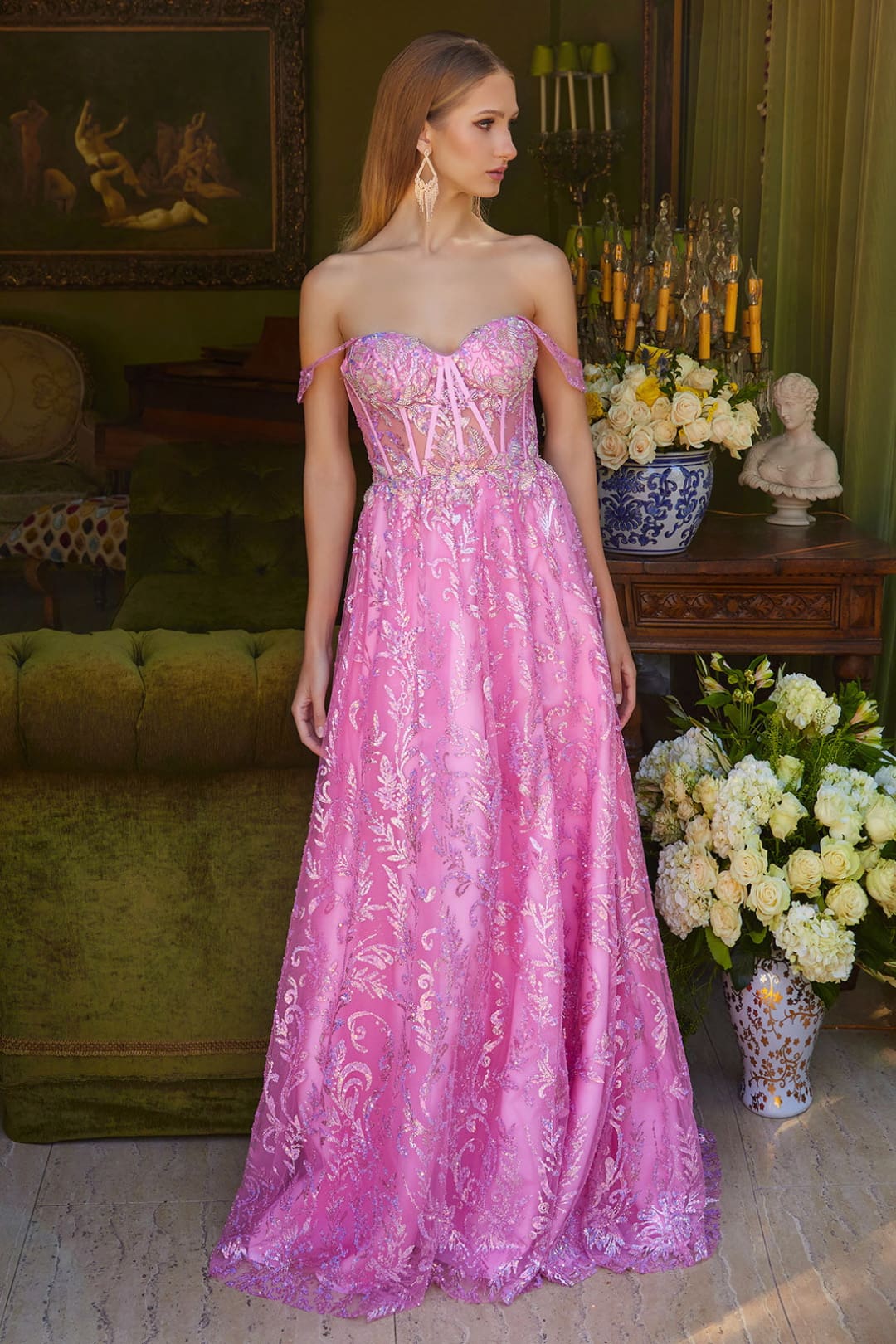Off Shoulder A-line Slit Gown by Elizabeth KGL3628 - Image 5