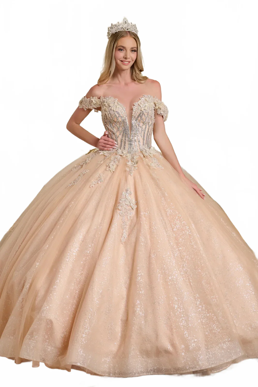 Champagne Quinceanera Dress Off Shoulder Ball Gown by Elizabeth K GL3630 - Image 6