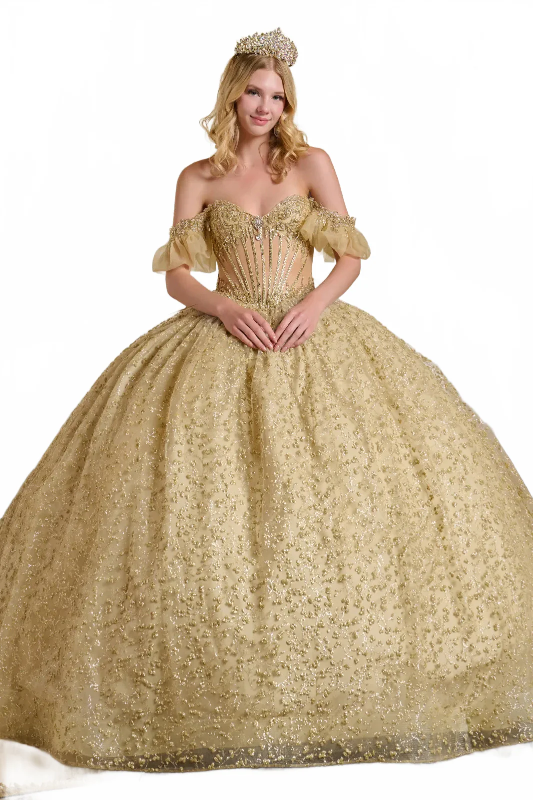 Gold Quinceanera Dress Off Shoulder Ball Gown by Elizabeth K GL3632 - Image 6