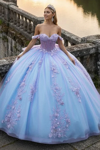 Off Shoulder Sweetheart Quinceanera Dress Bow Embroidered Ball Gown by GLS Gloria GL3576 - Image 3